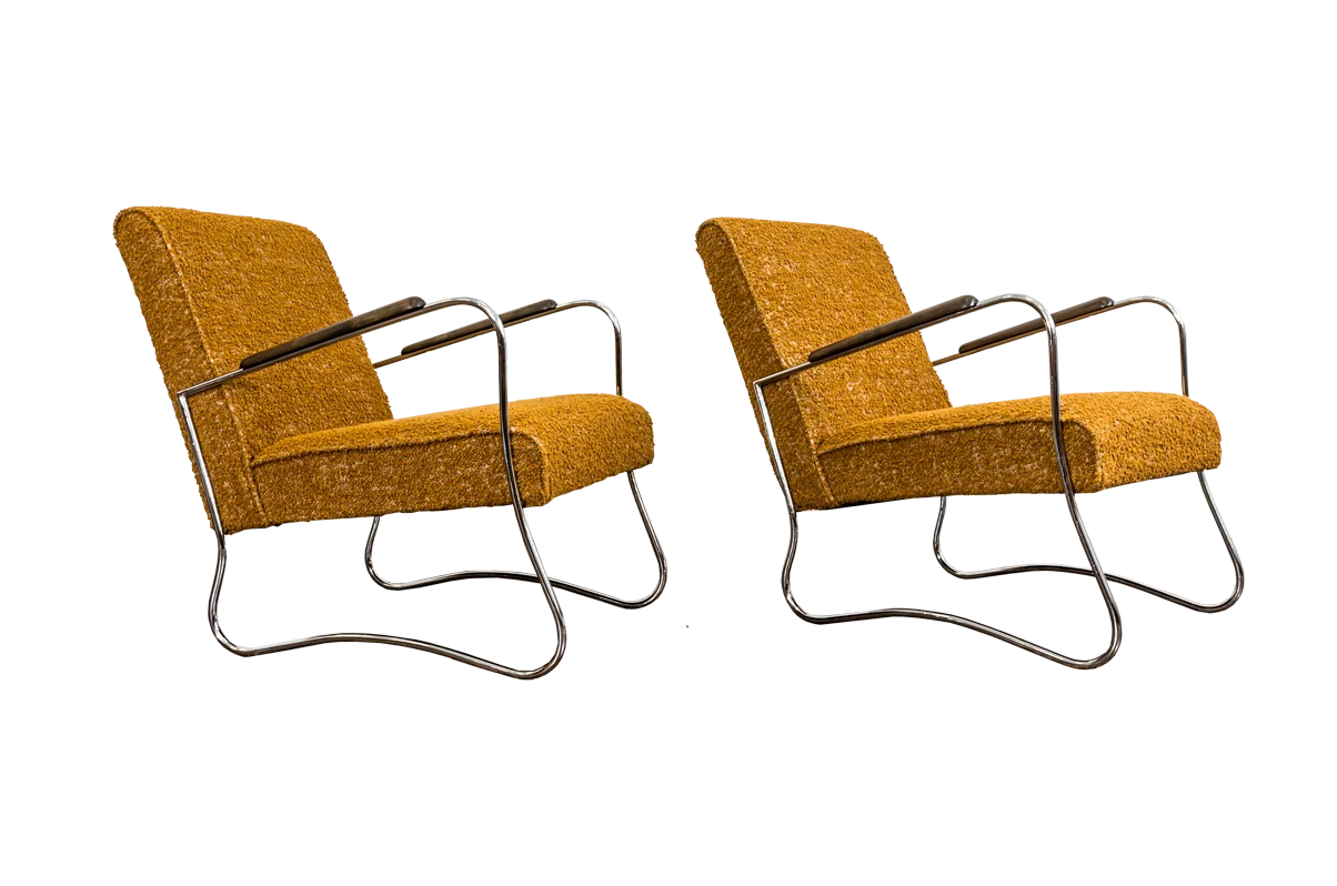 Pair of Bauhaus-Style Armchairs, Fabryka Mebli Wschód, Zadziele, Poland, 1950s