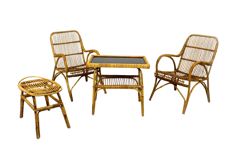 Rattan Furniture Set, Czechoslovakia, 1960s