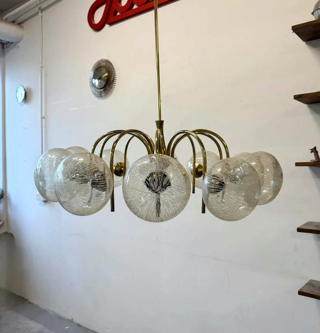 10-Arm Brass Chandelier, 1970s