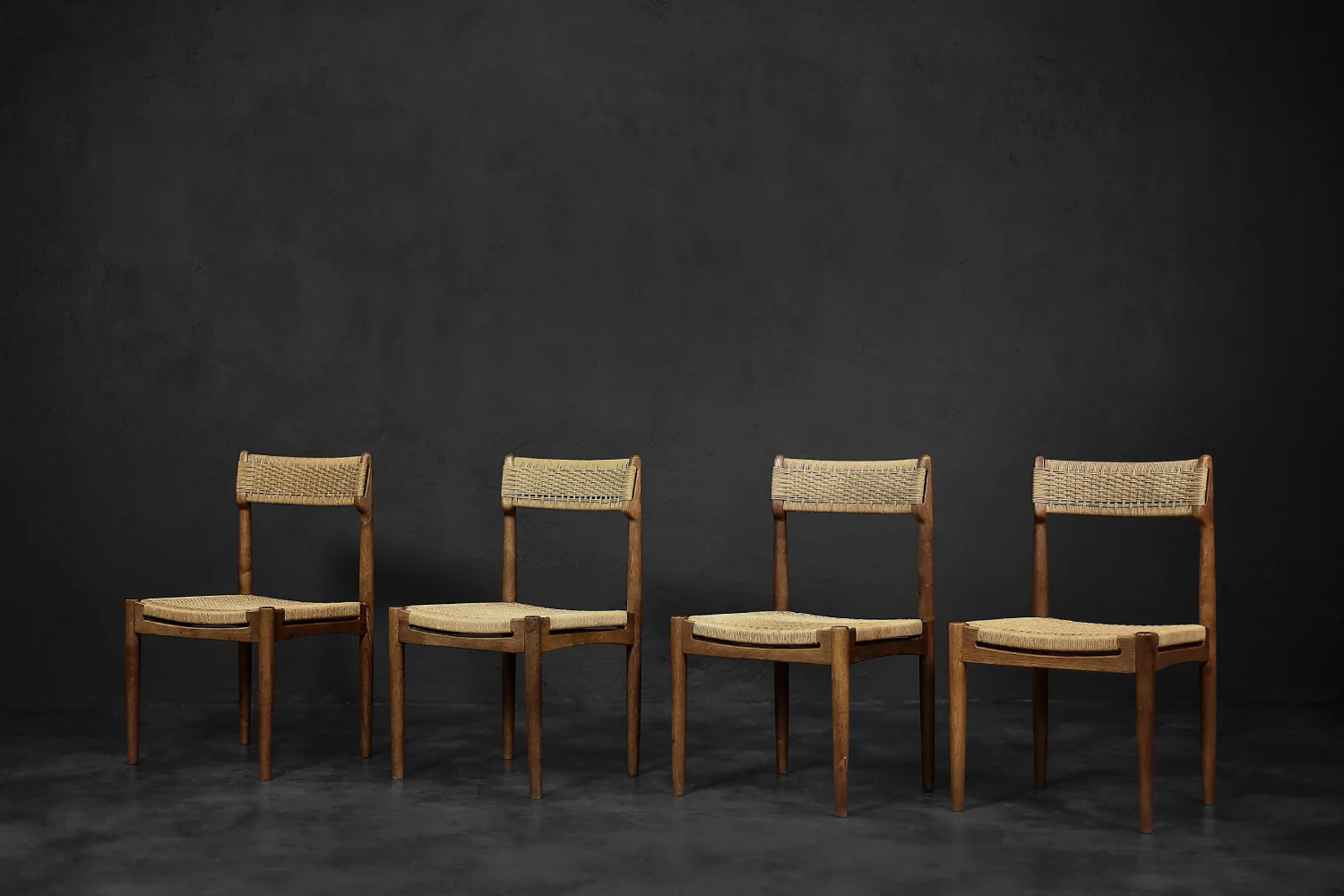 Set of 4 oak chairs, designed by E. Knudsen, K. Knudsen & Søn, Denmark, 1952