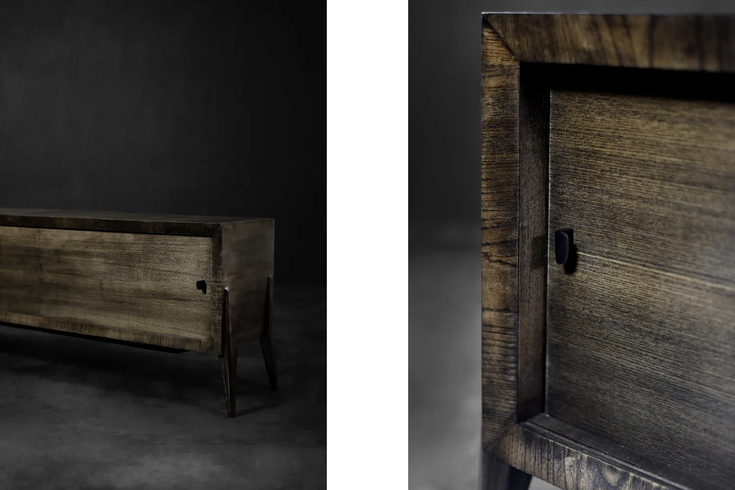 Sideboard with metal handles, ash, Scandinavia, 1960s