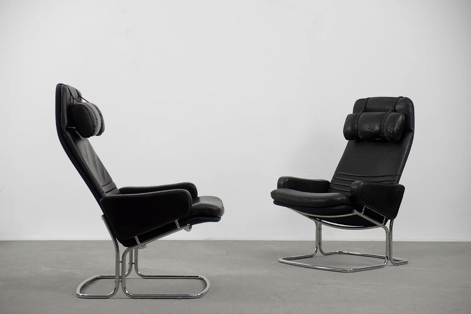 Pair of vintage leather armchairs, Ire Möbel AB, Sweden, 1970s