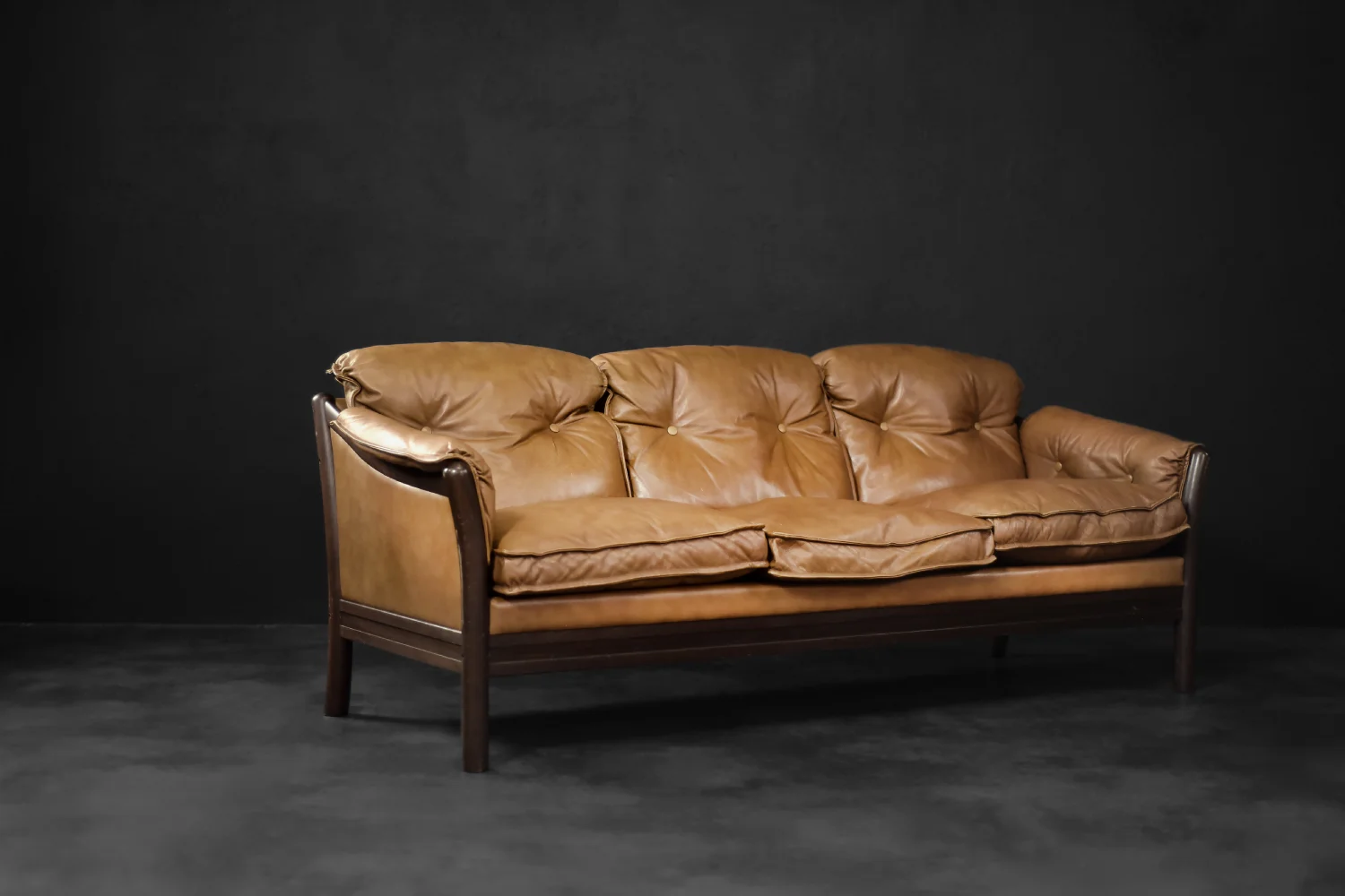 3-Seater Leather Sofa, Denmark, 1960s