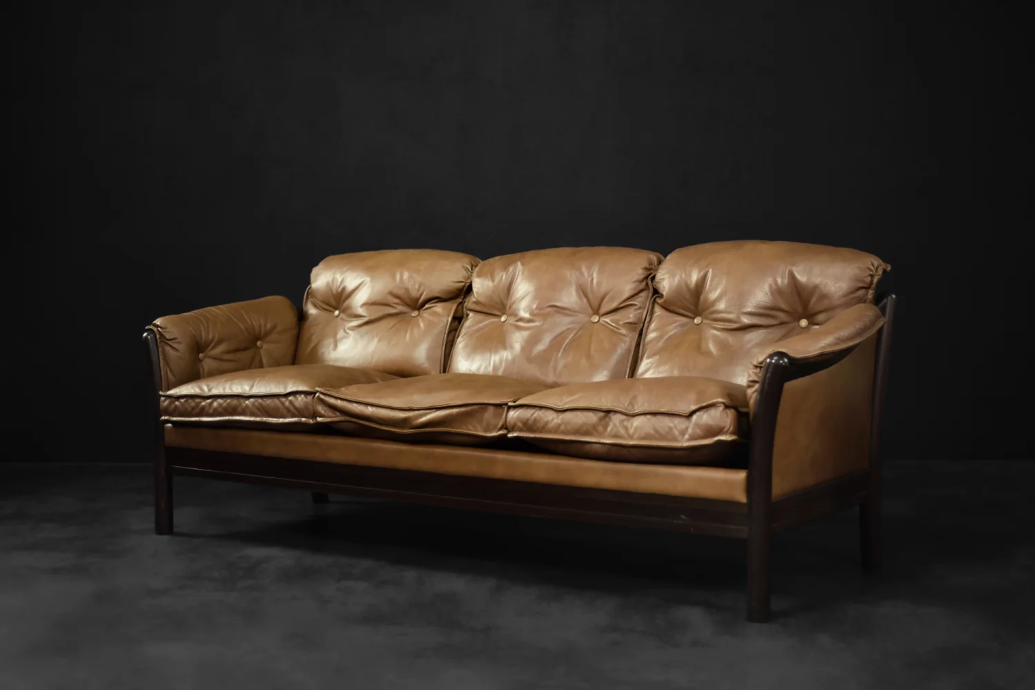3-Seater Leather Sofa, Denmark, 1960s