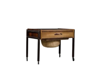 Rosewood sewing cabinet with wicker basket, Denmark, 1960s