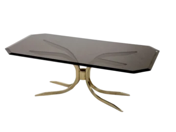 Glass coffee table with a brass base, 1970s
