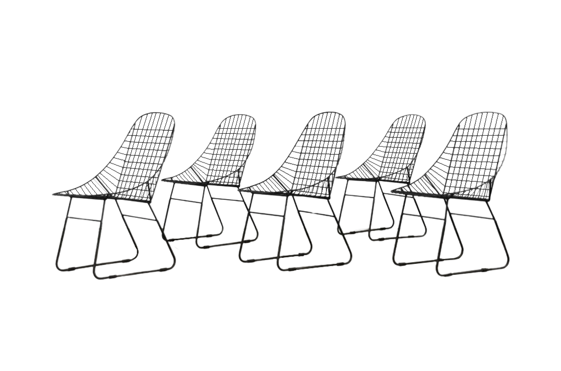 Set of 5 metal prototype chairs, Sweden, 1960s