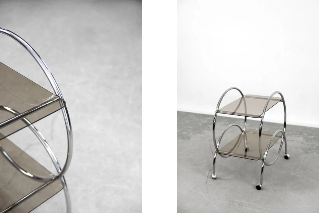 Chromed bar cart with glass tops, IKEA, Sweden, 1970s