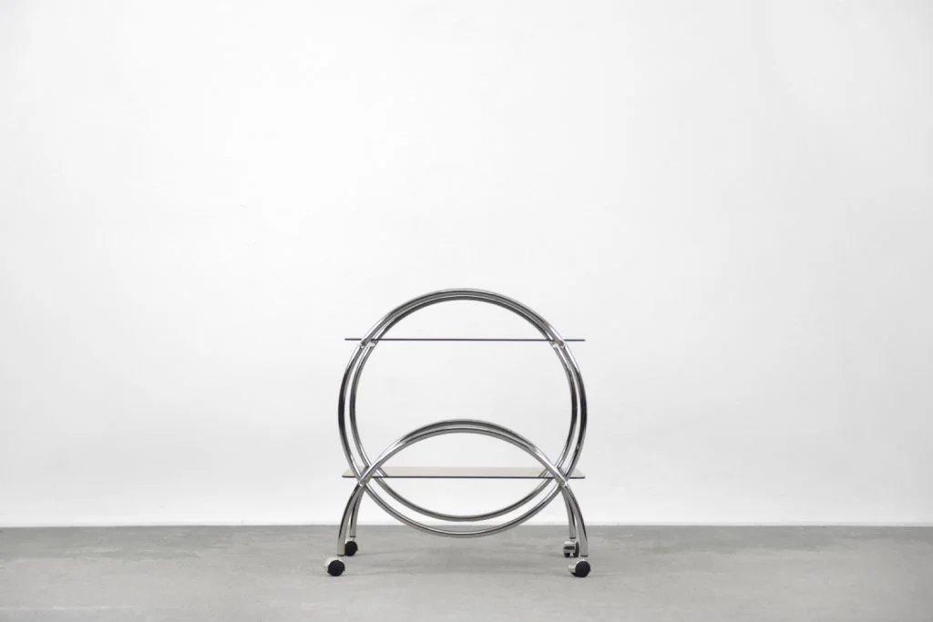 Chromed bar cart with glass tops, IKEA, Sweden, 1970s