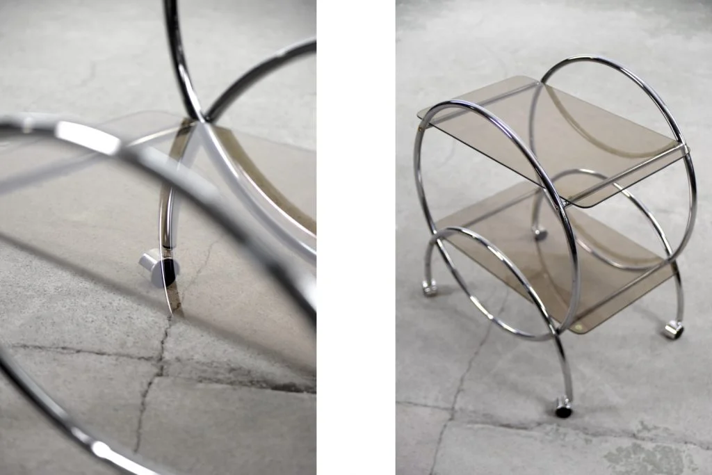 Chromed bar cart with glass tops, IKEA, Sweden, 1970s