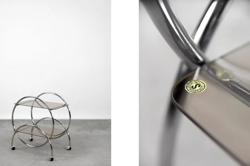 Chromed bar cart with glass tops, IKEA, Sweden, 1970s