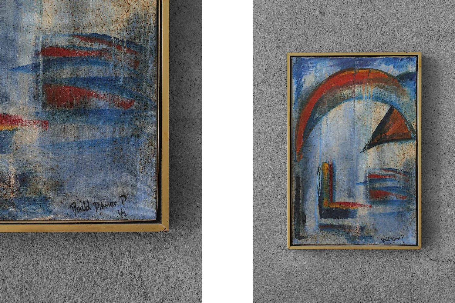 Oil on canvas diptych, Roald Ditmer, Abstract composition
