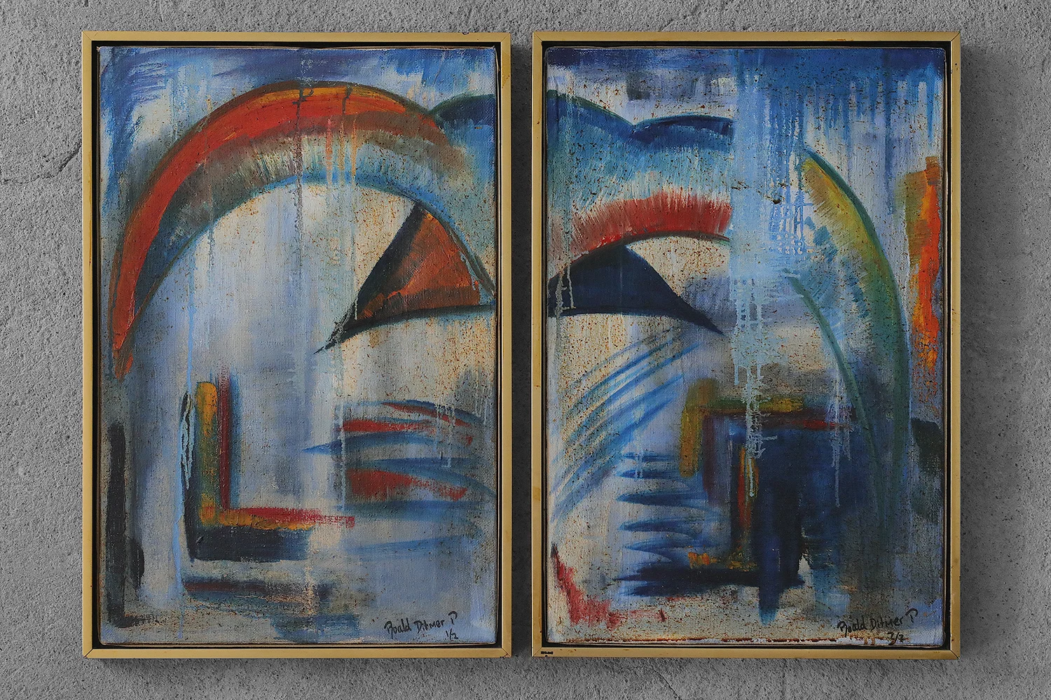 Oil on canvas diptych, Roald Ditmer, Abstract composition
