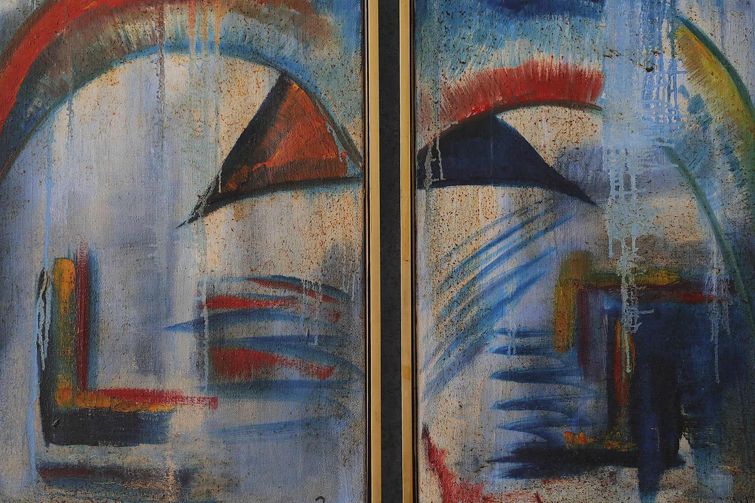 Oil on canvas diptych, Roald Ditmer, Abstract composition
