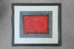 Colourful vintage lithograph, black-and-red composition, signed