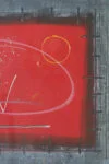 Colourful vintage lithograph, black-and-red composition, signed