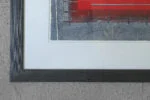 Colourful vintage lithograph, black-and-red composition, signed