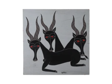 Oil painting on board, Salum Mussa, Tinga Tinga, Tanzania, 1970s