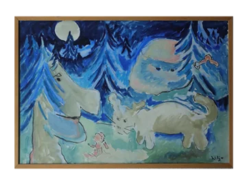 Oil painting on board, Lennart Lilja, Sagomöte