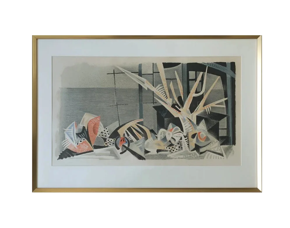 Colour lithograph, Jürgen Von Konow, Window view, Söndrum, 1958