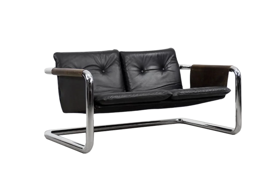 Brutalist leather sofa, 1950s