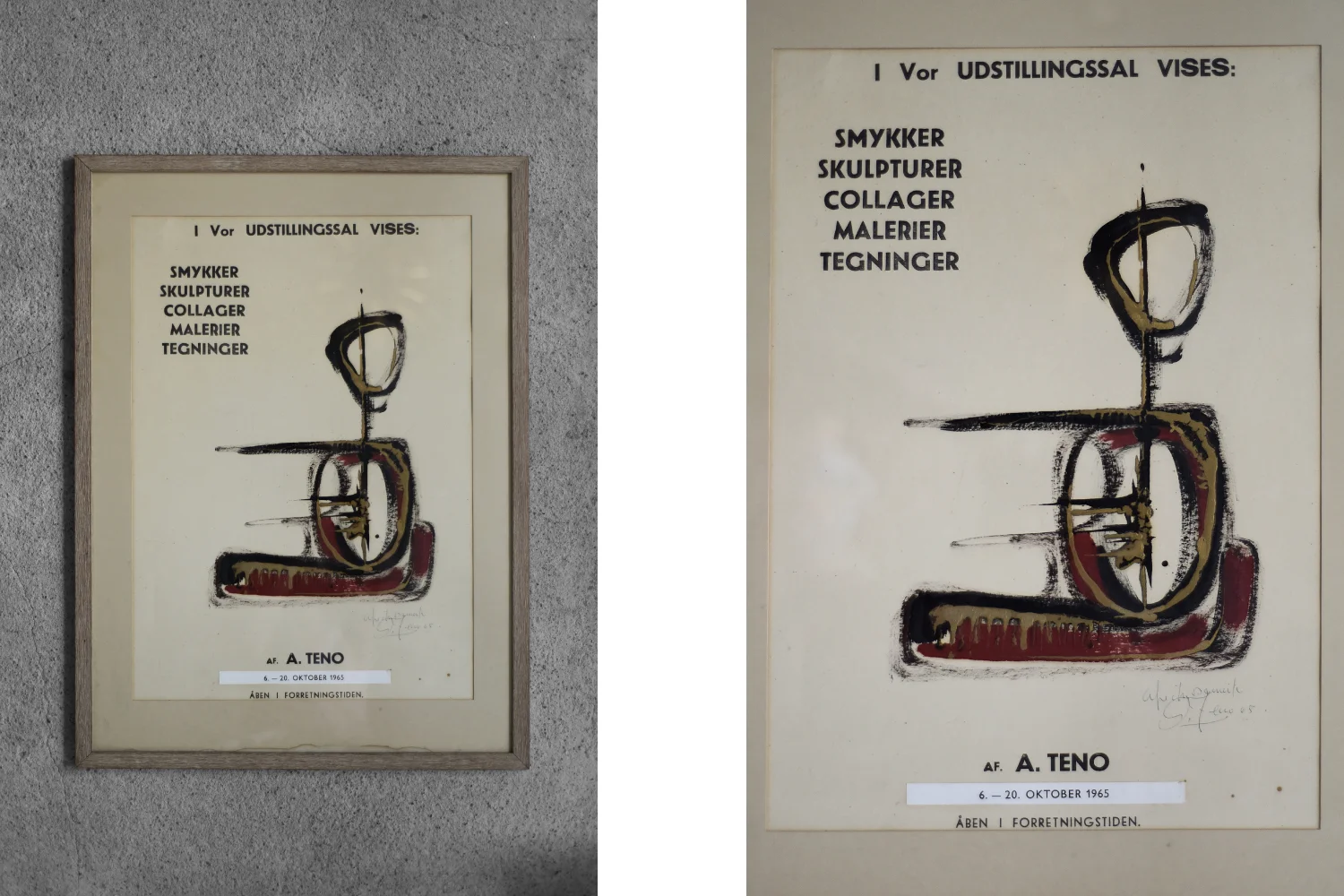 Poster from an exhibition of Aurelio Teno's work, Denmark, 1965