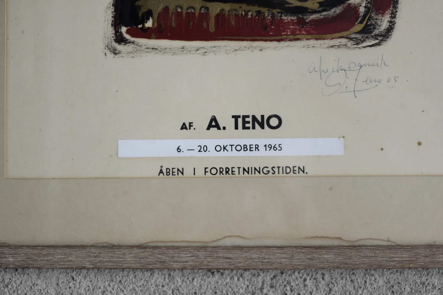 Poster from an exhibition of Aurelio Teno's work, Denmark, 1965