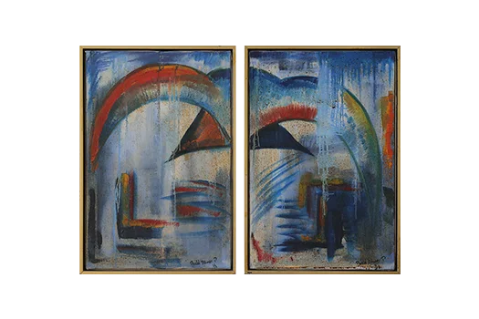 Oil on canvas diptych, Roald Ditmer, Abstract composition