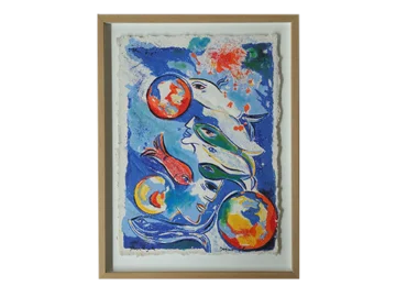 Kolorowa litografia, Dagmar Glemme, Composition with fish and faces