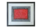 Colourful vintage lithograph, black-and-red composition, signed
