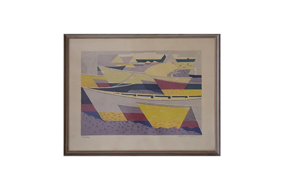 Litografia barwna, Waldemar Lorentzon, Båtparad, 1953