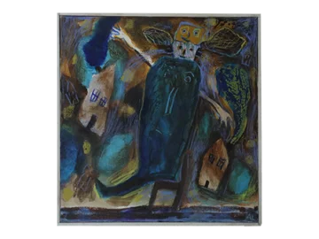 Obraz akrylowy na płótnie, Annemette Lichtenberg, Blå, Brun M/Huse, 1993