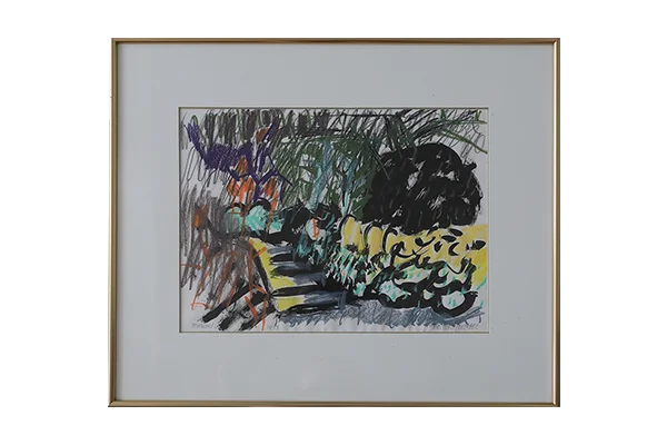 Mixed media on paper, Johan Adam Linneballe, Sommer I haven III, 1993