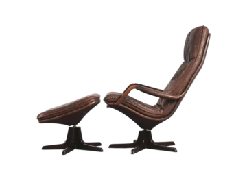 Leather armchair with footstool, Berg Furniture, Denmark, 1970s