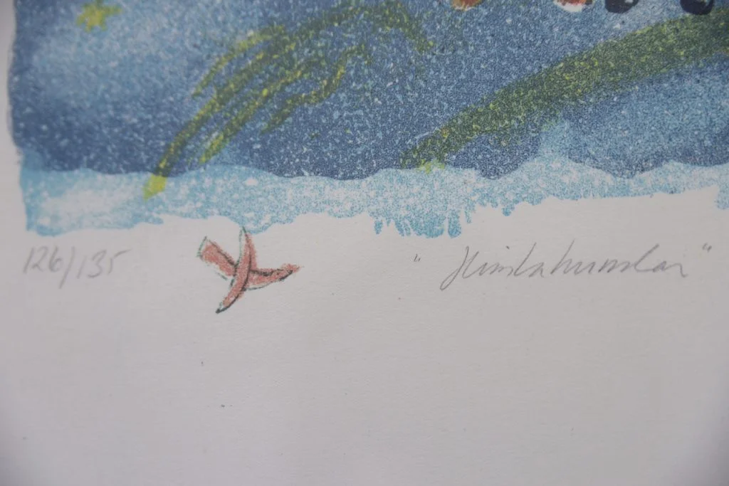 Colour lithograph, Aino Myllykangas, Heaven the dog, 1993