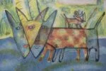 Colour lithograph, Aino Myllykangas, Heaven the dog, 1993