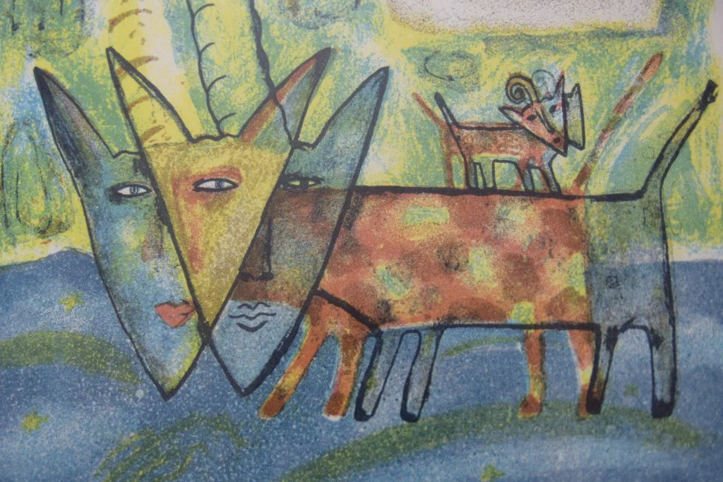 Colour lithograph, Aino Myllykangas, Heaven the dog, 1993