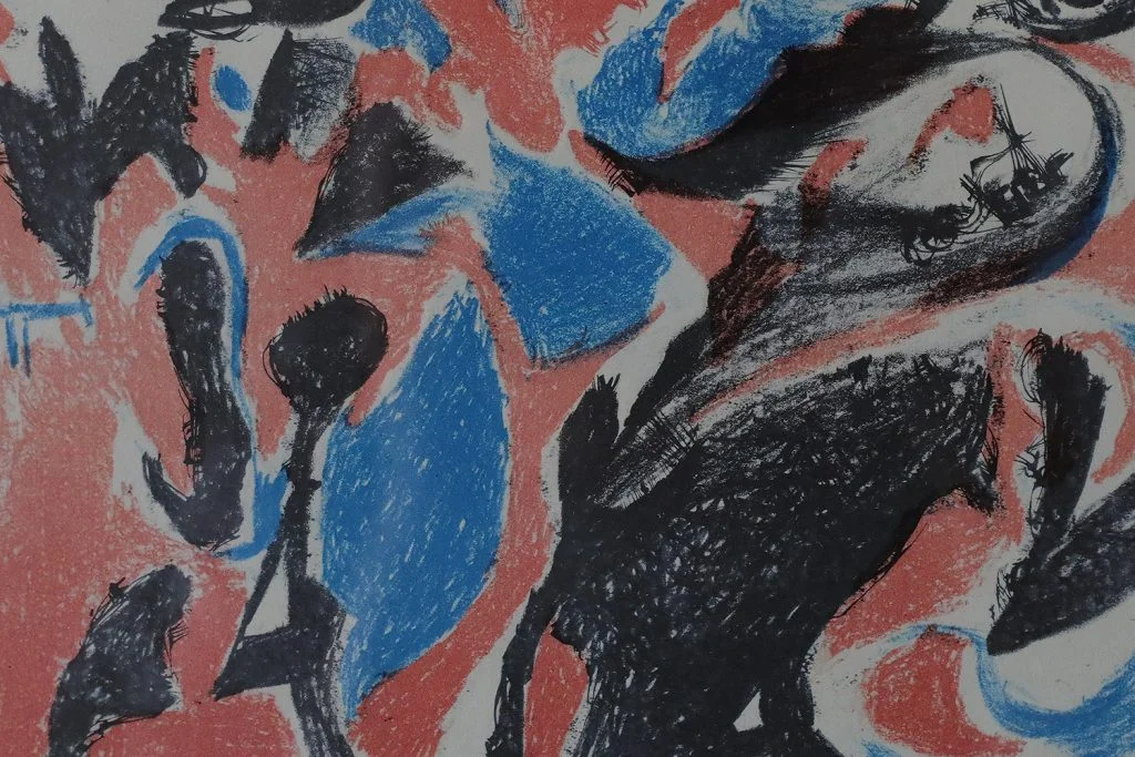 Colour lithograph, Bergets röda, Paul Holsby, 1963