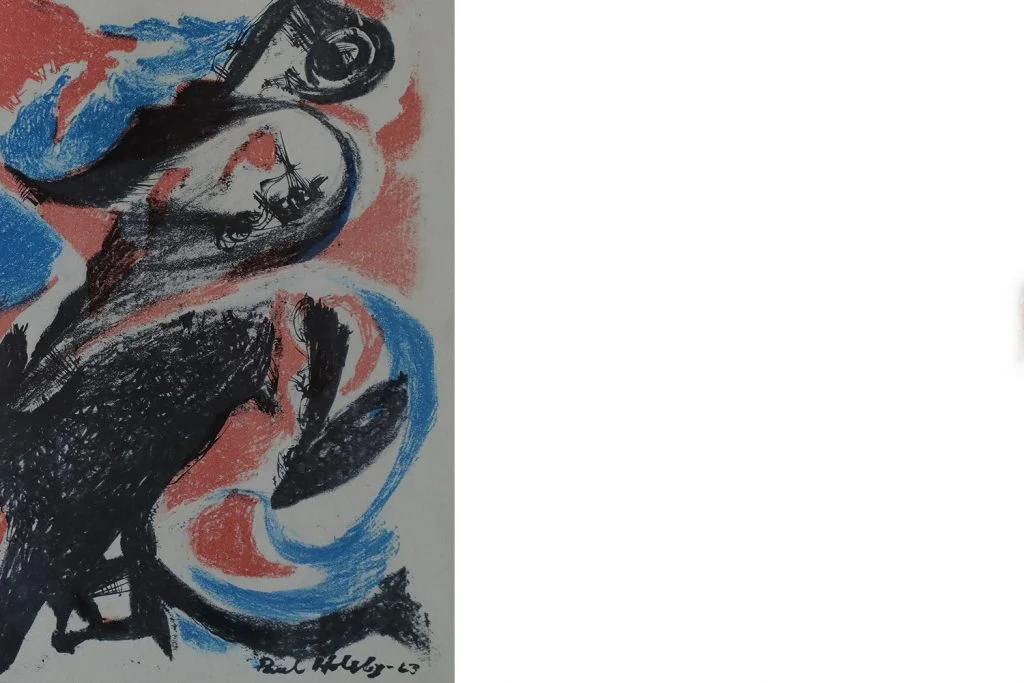 Colour lithograph, Bergets röda, Paul Holsby, 1963