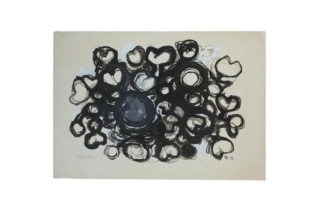 Mixed media on board, Margareta Treutiger, Vattenblom, 1965