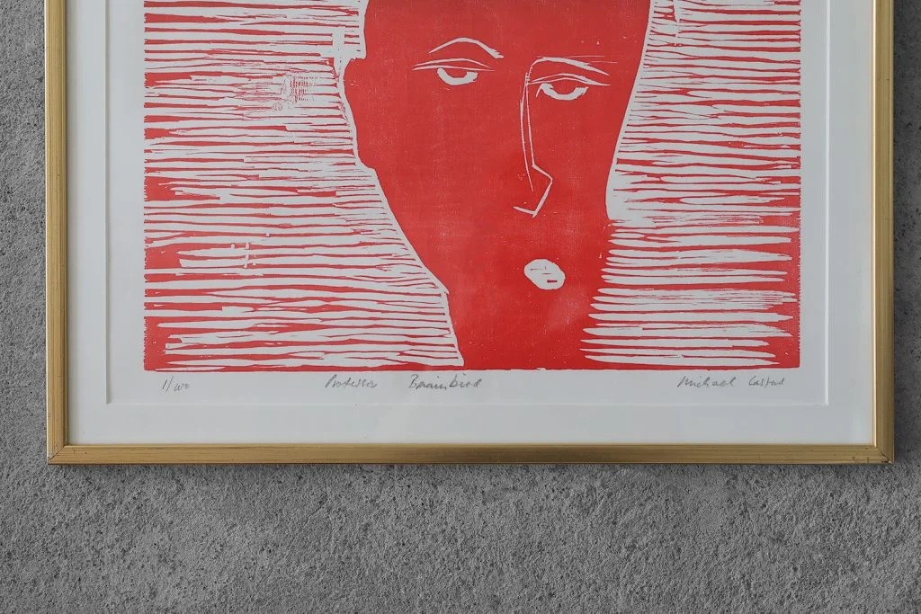 Colour woodcut, Michael Casford, Professor Brainbird