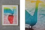 Colour woodcut, Michael Casford, Professor Brainbird