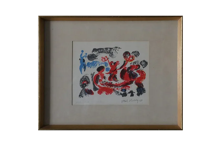 Colour lithograph, Yster lek, Paul Holsby, 1967