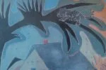 Vintage colour lithograph in the Primitive style