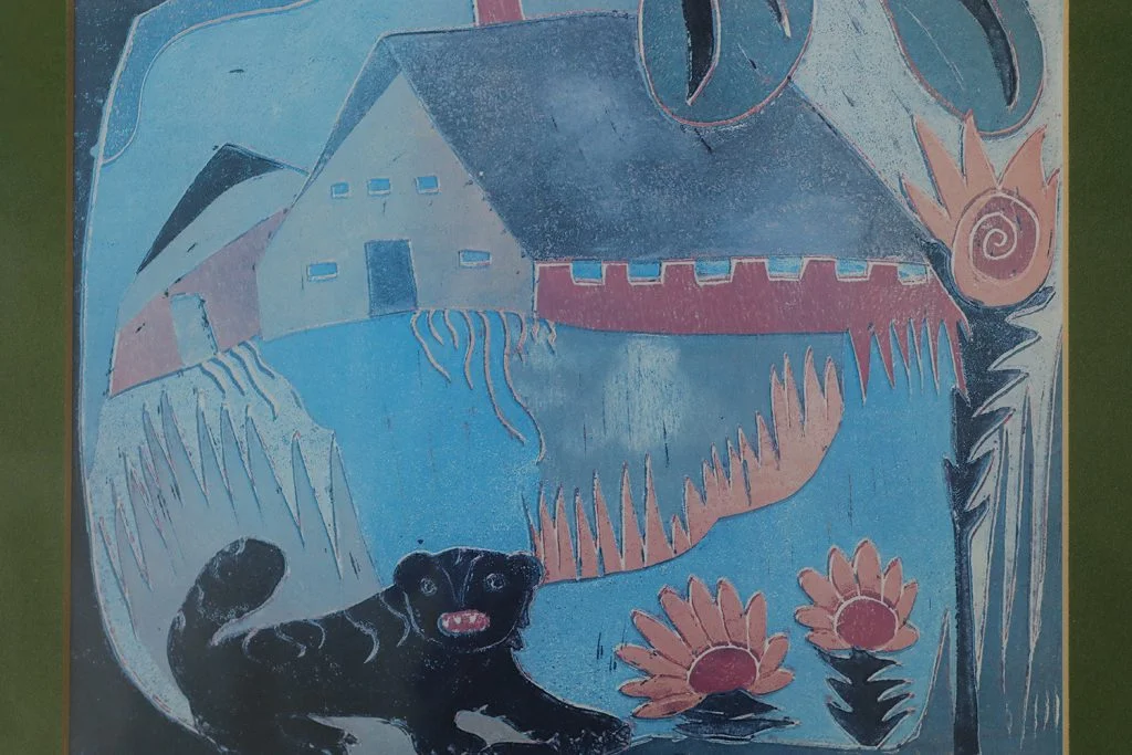 Vintage colour lithograph in the Primitive style