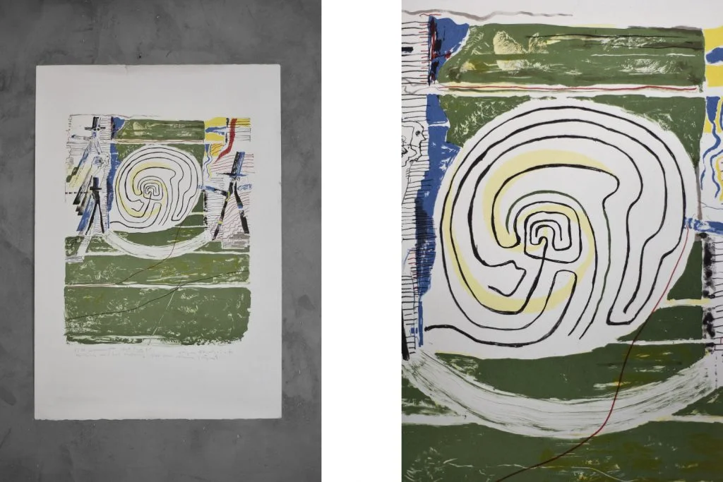 Colour lithograph, composition with figures, Jörgen Fogelqvist, 1977