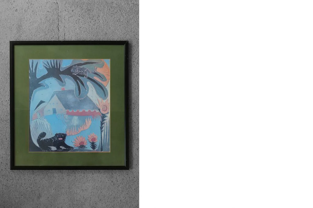 Vintage colour lithograph in the Primitive style
