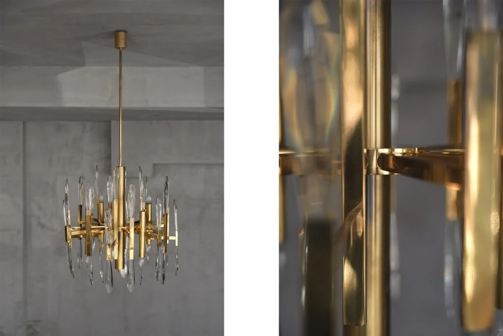 Brass chandelier, designed by G. Sciolari, Italy, 1970s