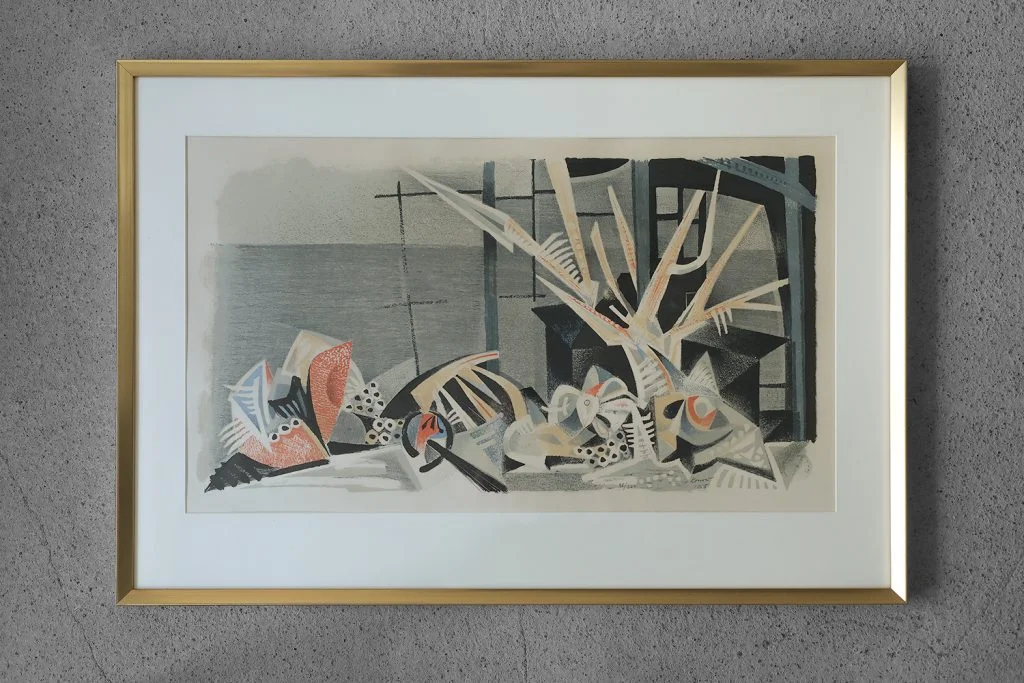 Colour lithograph, Jürgen Von Konow, Window view, Söndrum, 1958
