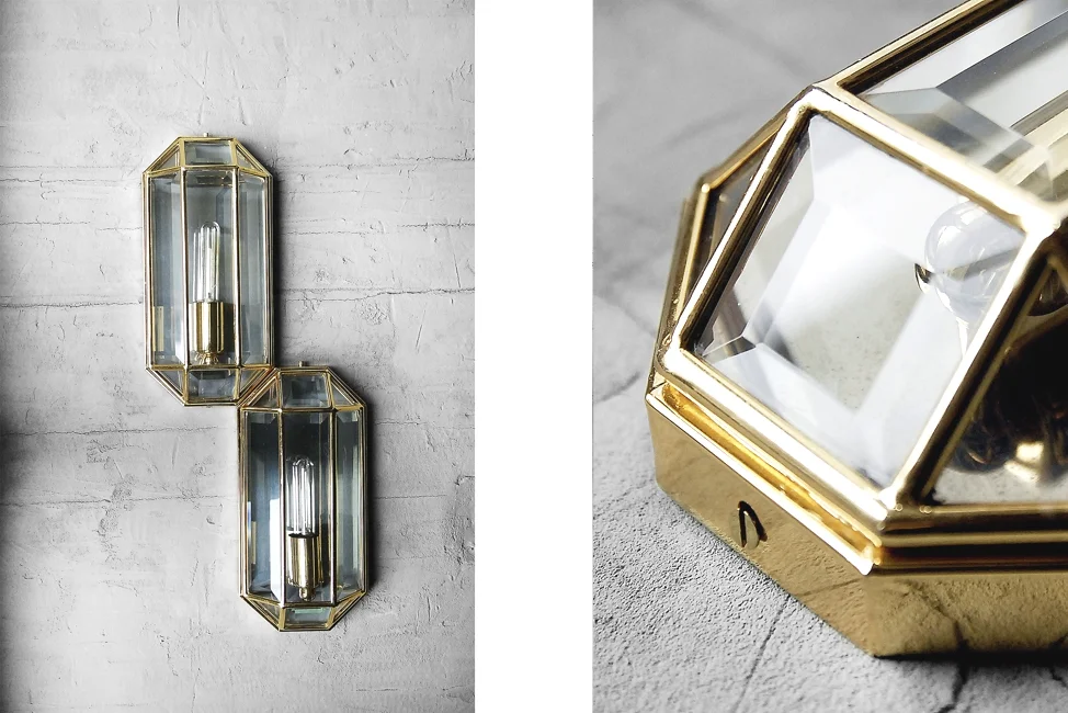 Geometric gold wall sconces, Italy, 1970s